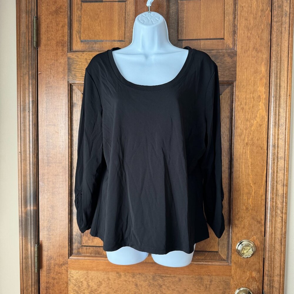 Talbots Black Scoop Neck Top w/Shirred Long Sleeves X-Large